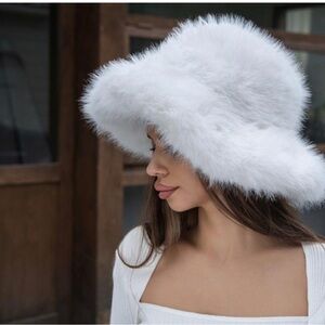 Fluffy White Faux Fur Hat